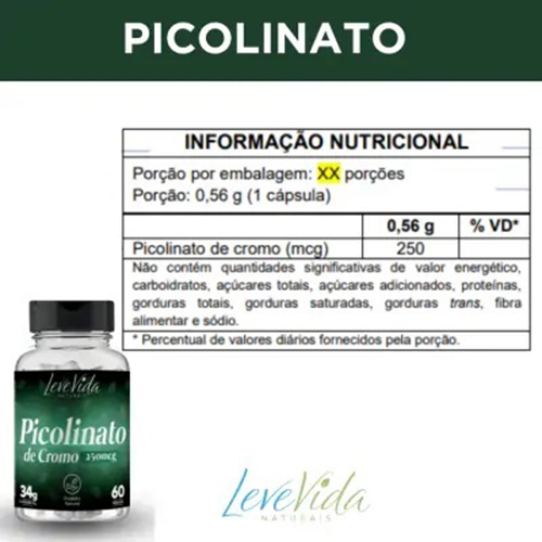 PICOLINATO DE CROMO 60 CAPS - LEVEVIDA - Imagem 2