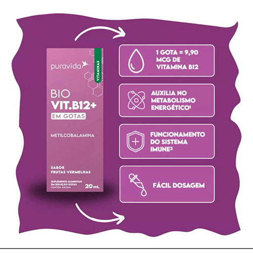 BIO VIT B12 20ML FRUTAS VERMELHAS - PURAVIDA - Imagem 2
