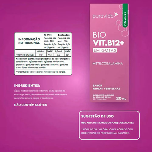 BIO VIT B12 20ML FRUTAS VERMELHAS - PURAVIDA - Imagem 3